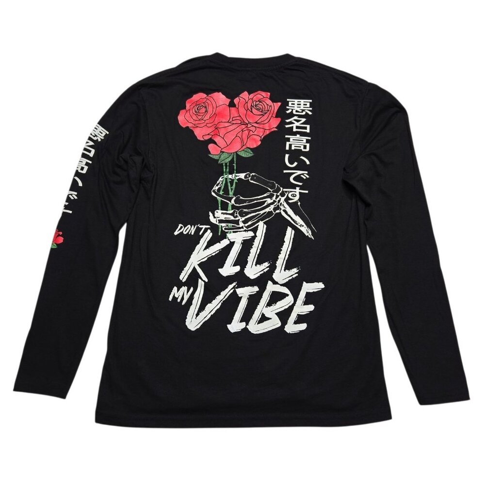 Fresh Laundry Shirt Womens Medium Black Rose Graphic Long Sleeve Japanese Tee